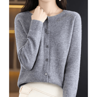 Cardigan à col rond en pure laine mérinos pour femme Pull en cachemire