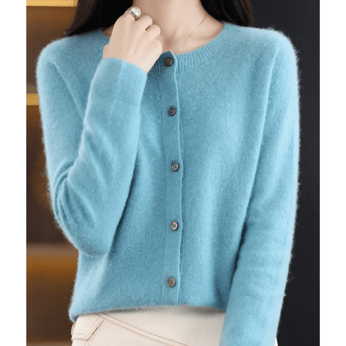 Cardigan à col rond en pure laine mérinos pour femme Pull en cachemire