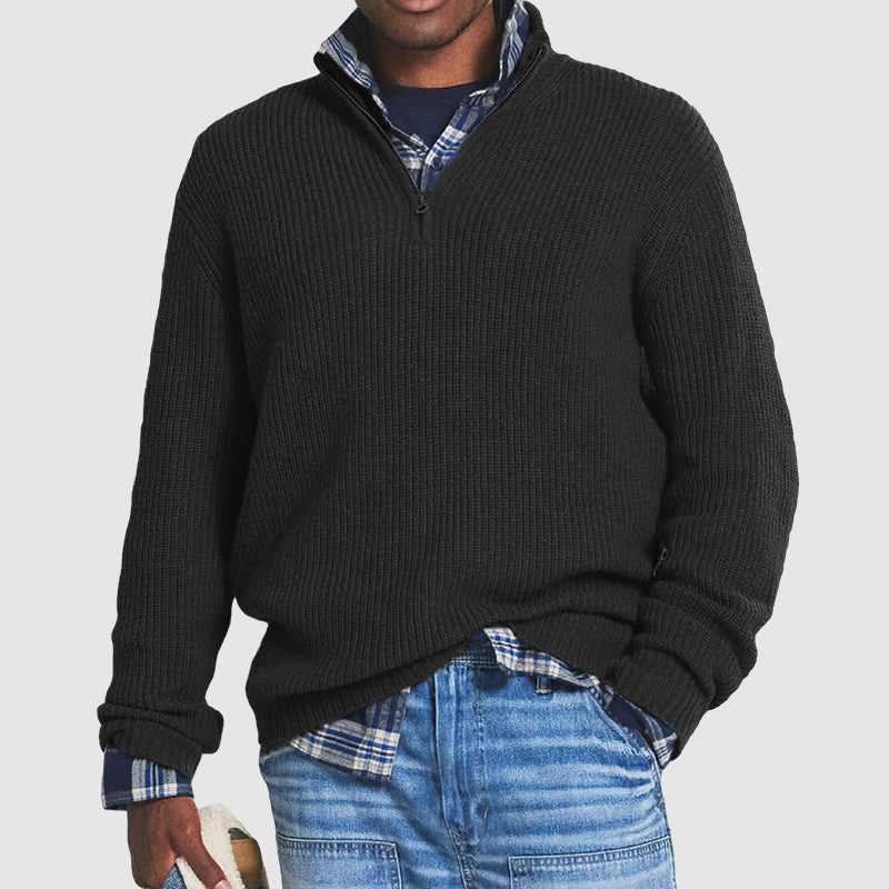 French - Men's cashmere business casual jumper with zip fastening