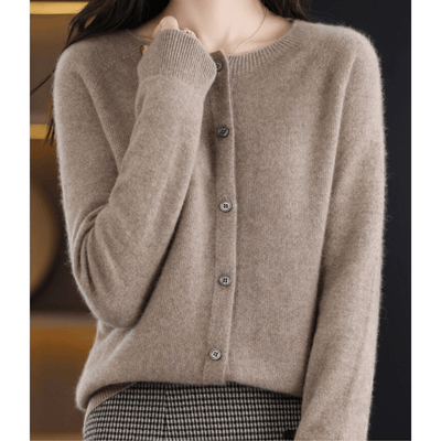 Cardigan à col rond en pure laine mérinos pour femme Pull en cachemire