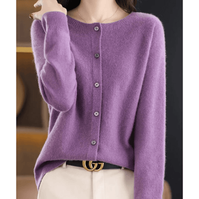 Cardigan à col rond en pure laine mérinos pour femme Pull en cachemire