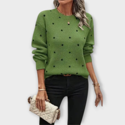 Ava - casual long-sleeved knitted sweater with polka dot pattern