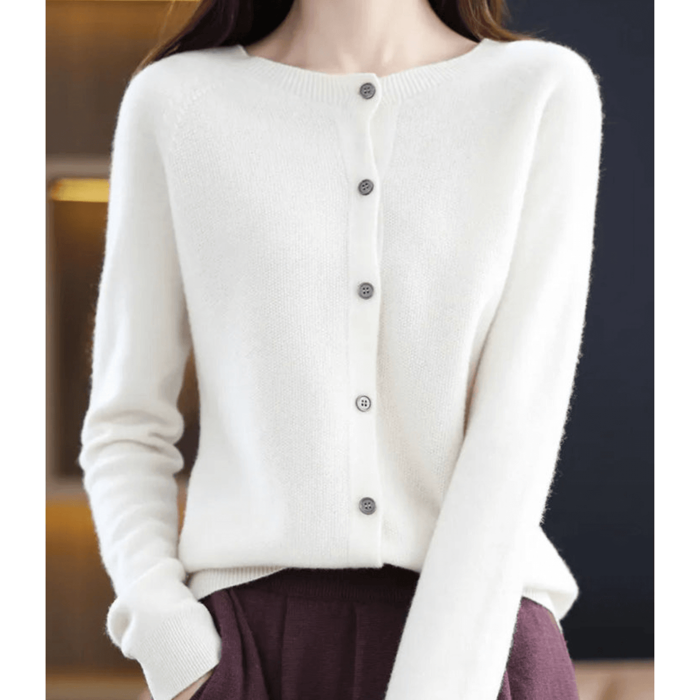 Cardigan à col rond en pure laine mérinos pour femme Pull en cachemire