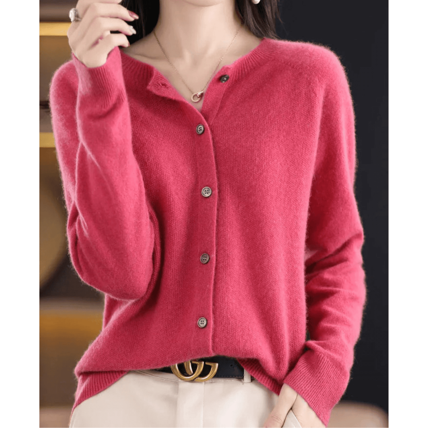 Cardigan à col rond en pure laine mérinos pour femme Pull en cachemire