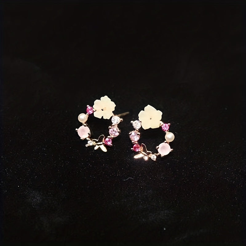 Fioralba - Boucles d'oreilles à clous avec motif floral et accents de pierres précieuses