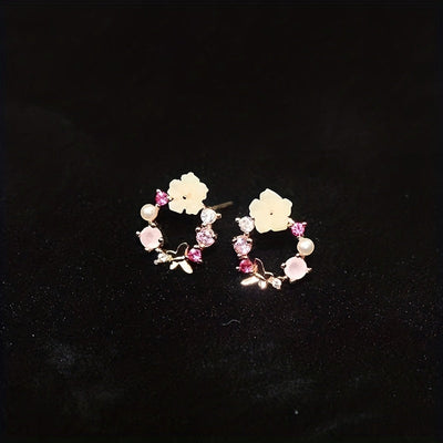 Fioralba - Stud earrings with floral motif and gemstone accents