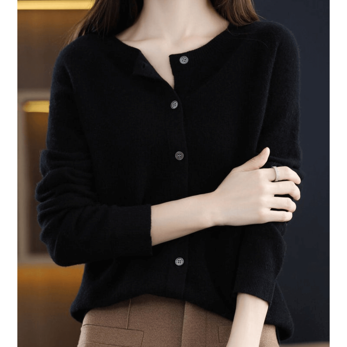 Pura Lana Merino Damas O-cuello Cardigan Cashmere-como Suéter