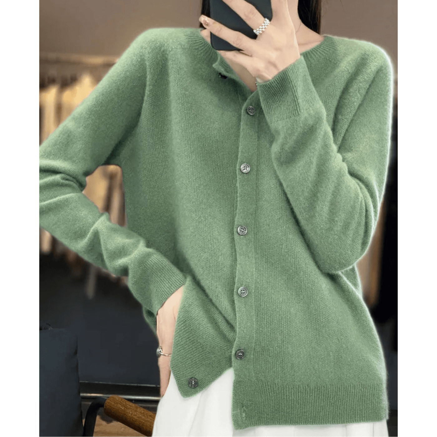 Pura Lana Merino Damas O-cuello Cardigan Cashmere-como Suéter