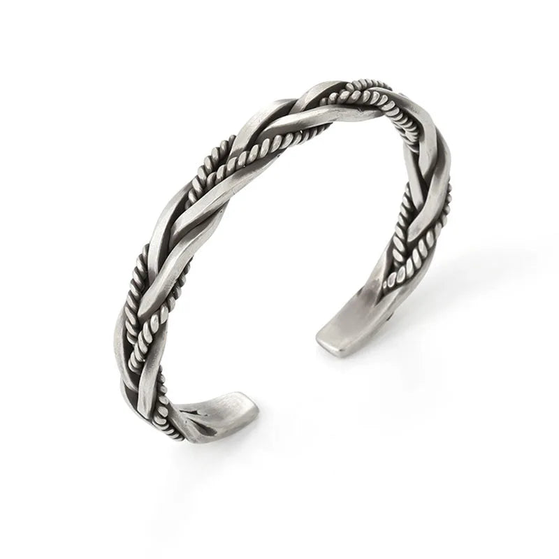 Helix - Brazalete trenzado de plata de primera ley con detalle de cuerda