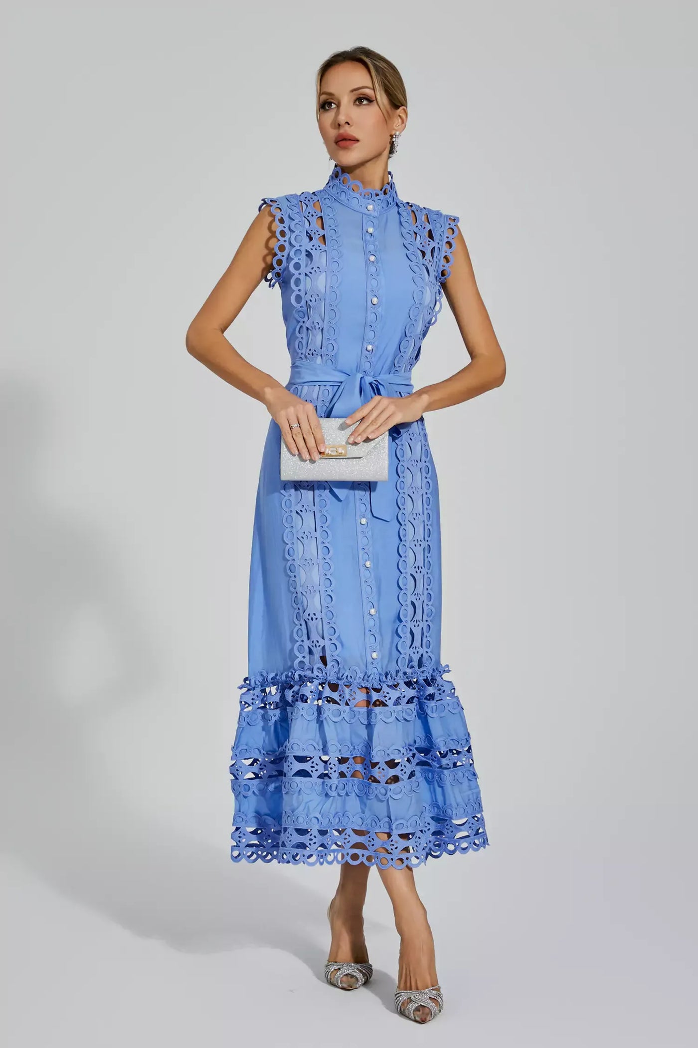 Nica™ | Blue Sleeveless Hollow Maxi Dress