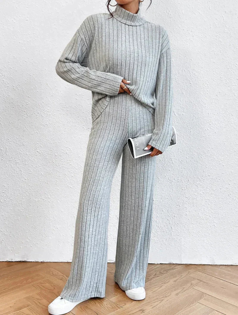 Margaux™ - knitted trousers and sweater with turtleneck for women