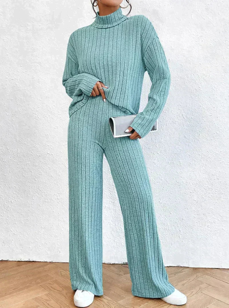 Margaux™ - knitted trousers and sweater with turtleneck for women