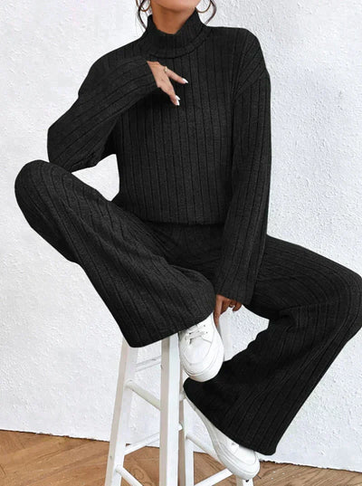 Margaux™ - knitted trousers and sweater with turtleneck for women