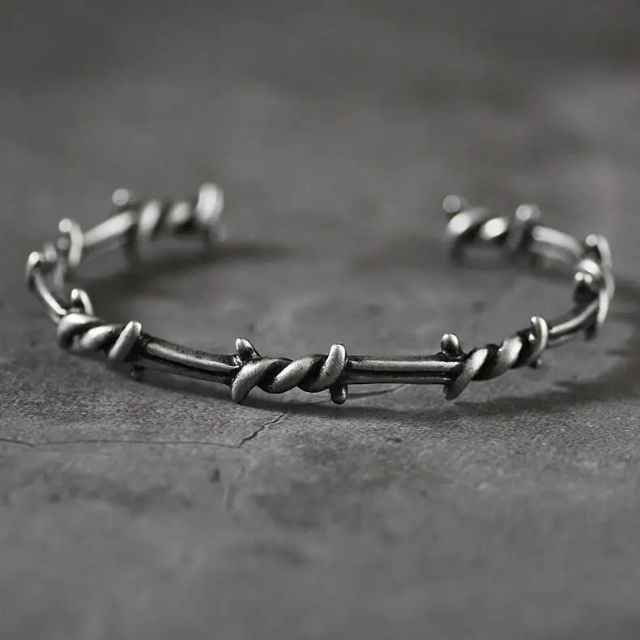 Santino - Bracelet manchette en argent sterling avec plumes et motif ajouré