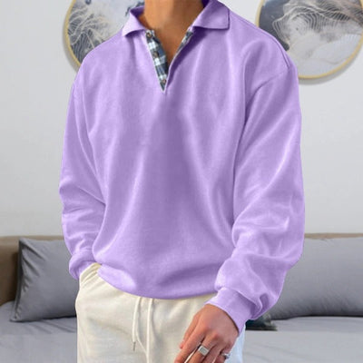 Albert - Long-sleeved men's hooded jumper with V-neck