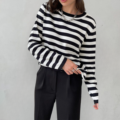 Pull col rond rayé pour femme